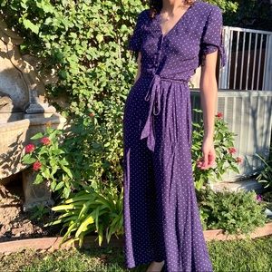 Gorgeous Navy Blue White Polka Dot Jumpsuit w Belt